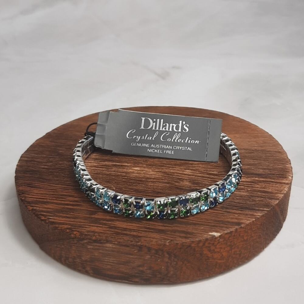Dillard's Crystal Collection Stretch Bracelet Green & Blue